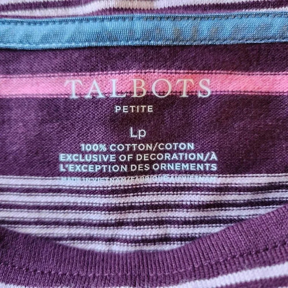 Authentic Talbots 100% Cotton Sweater Petite LP Multicolor Striped Long Sleeve - Picture 6 of 9